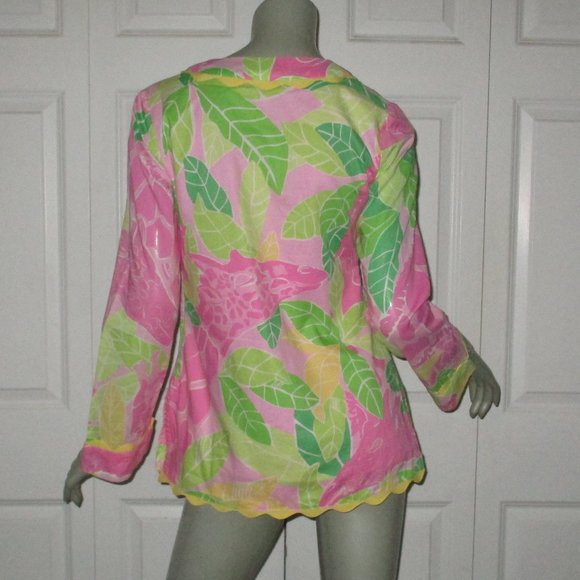LILLY PULITZER Pink & Green Print Long Sleeve Top Scallop Details - Picture 5 of 7